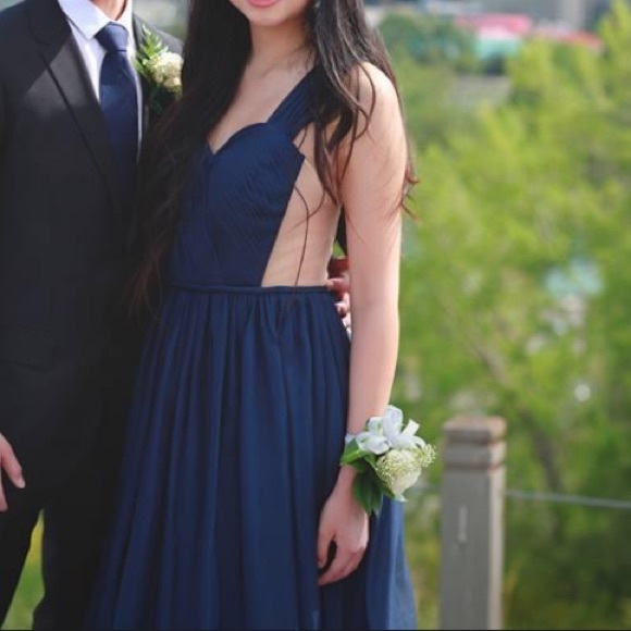 Dark blue navy backless prom grad dress - Picture 12 of 16
